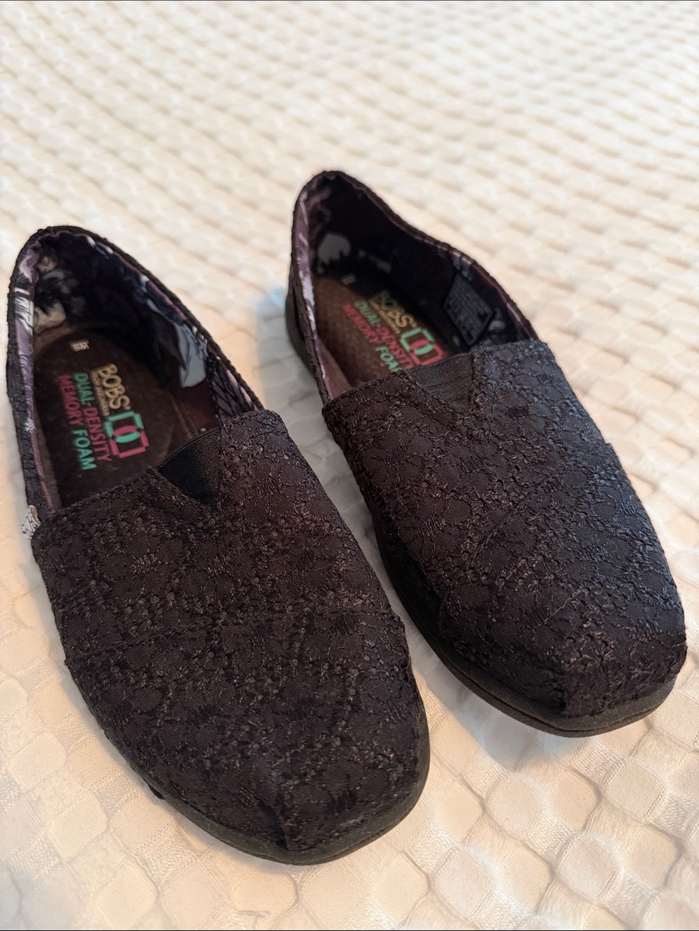 Skechers Women's Black Lace Slip-On Flats